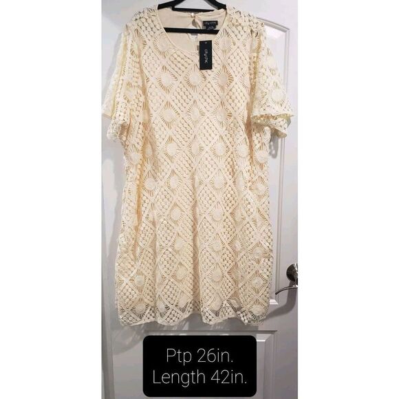 City Chic‎ Crochet Vibes Dress Cream in Cream Size XXL(24W) NWT Boho Beach Lace - Picture 1 of 6